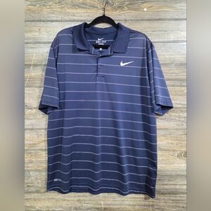 Nike Men’s Navy Blue Striped Dri-FIT Polo Size XL